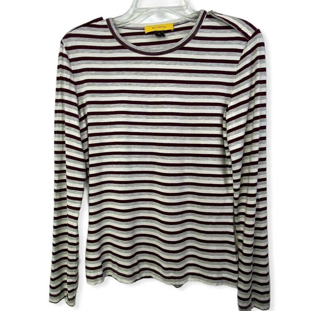 St.‎ John  Long Sleeve Striped Crew Neck Viscose BlendBlouse Career Workwear Med